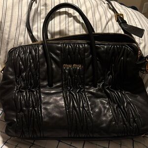 Miu Miu Black Gathered Leather Tote